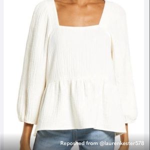 Madewell lightspun Millbrook puff sleeve peplum top in cream
